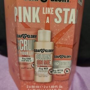 NIB Soap & Glory Pink Like a Star Set-Body Wash, Scrub & Body Butter Travel Sz